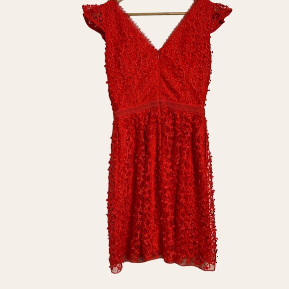 Reiss Abrianna Red Lace V-Neck Cap Sleeve Cocktail Dress Size 4 - Picture 7 of 15